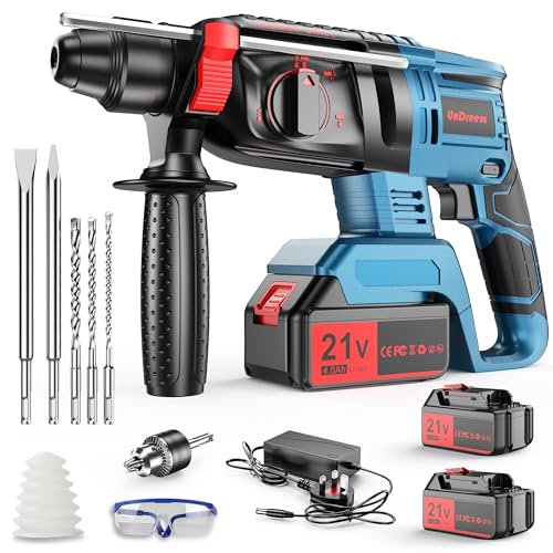 Marteau Perforateur Sans fil avec Aeux Batteries de Rechange 21 V 4000 mAh, Fonctions 4 en 1, Adaptateur SDS-plus avec Mandrin de Perçage, pour Perforateur