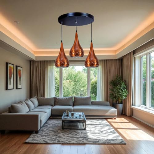 Image of GreyWings 3 Light Hanging Light for Home, Orange Aluminium Pendant Light with E27 Holder, Modern Ceiling Hanging Lamp for, Bulb Not Included, Cluster Set