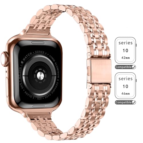 Image of QUNDAXI Slim Watch Band Compatible with Apple Watch 41mm 45mm 42mm 44mm 40mm 38mm Metal Stainless Steel Watchband Suitable for iWatch 11 /10 /9 /8 /7 /6 /5 /4 /3 /2 /1 /SE Series Women Luxury Strap
