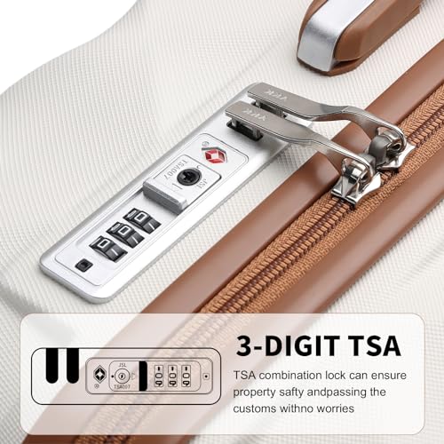 British Traveller Suitcase Sets of 2 Lightweight ABS+PC Hard Shell Suitcase with TSA Lock Spinner Wheels Travel Carry On Hand Cabin Luggage with Beauty Case (Set of 2, Cream) - Image 5