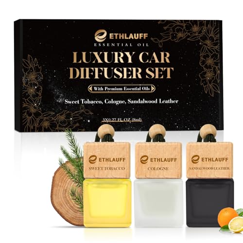Car Air Freshener Hanging 3 Pack, Air Fresheners Diffuser - Leather, Cologne, Sweet Tobacco Fragrance Oil Air Diffuser for Men, 45+ days Long Lasting Fragrance 0.27 FL OZ/8ML