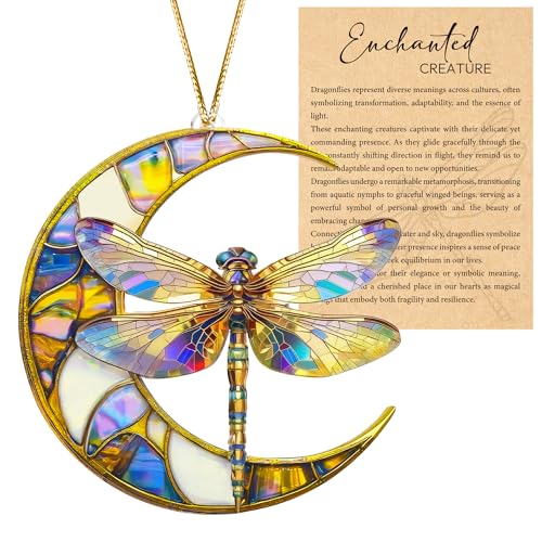 Sensemory Dragonfly Gifts for Women Dragonflies Decor Suncatcher Effect Dragon Fly Stained Glass Effect Dragonfly Ornaments for Christmas Tree Decoration Birthday Gift for Mom (Moonwing)