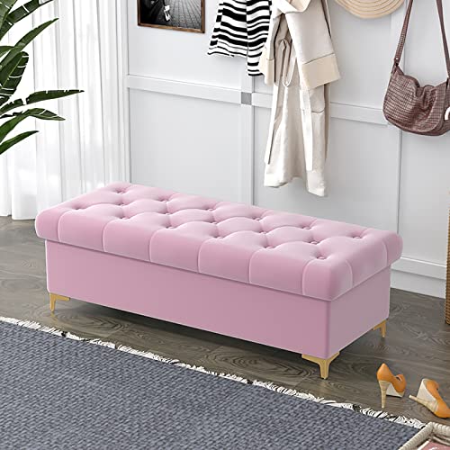 Banc à chaussures pour salon chambre et pouf de rangement velours capitonné