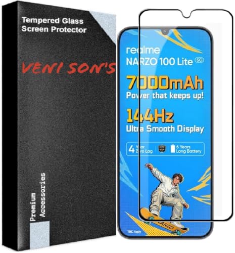 Image of VENI SON'S Scratch And Tear Resistant, Crystal Clear Edge to Edge Tempered Glass Screen Protector Guard Compatible With Narzo 100 Lite 5G