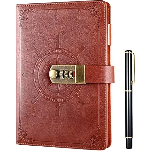 Kesote Diary with Lock, Refillable Journal with Lock Diary Organizer with Pen, Vintage Faux Leather A5 College Ruled Lined Pages Locking Journal Notebook Cover