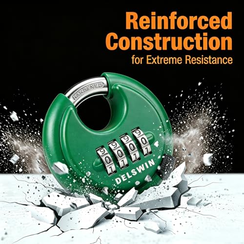 Image of 4 Digit Combination Disc Padlock with Hardened Steel Shackle Silver Lock for Sheds, Storage Unit, Gym and Fence (Green 1Pcs)