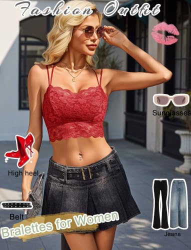 Image of Avidlove Bralettes for Women Lace Camisole V Neck Double-Layered Adjustable Strap Tank Cami Crop Top