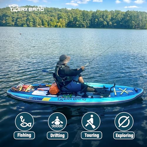 TIGERXBANG 11'x47''x8'' Inflatable Fishing Kayak, High-Performance Inflatable Kayak-Ideal for Water Fishing Activities, Equipped with Comfortable Seats and Camera Base Versatile Accessories - Image 7