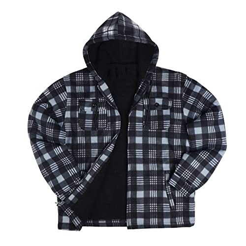 Image of TanBridge Men's Cotton Plaid Shirts Jacket Full Zip Fleece Flannel Sherpa Lined Hoodies Heavyweight Hoodies Jacket for Men