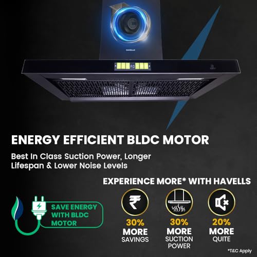 Image of Havells Mirak BLDC 60cm T Shape Glass Chimney|Powerful 1600 m /hr Suction|Filterless Tech|Gesture & Touch Control|Auto Heat Clean|15 Yr Motor & 5 Yr Product Warranty by Havells|Free Installation Kit