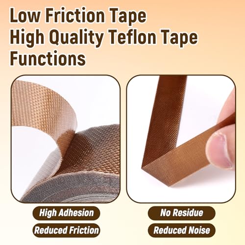 Image of Vin Beauty 2 Rolls Low Friction Drawer Slide Tape, 1 /2 Inch X 33 Ft Silky Surface, Abrasion Resistant Glide Tape, Squeak Resistant for Wood Cabinet Furniture Lining Sliding, Brown
