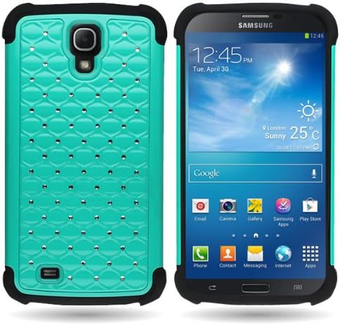 CoverON Hybrid Dual Layer Diamond Case for Samsung Galaxy Mega 6.3 - Teal Hard Black Soft Silicone