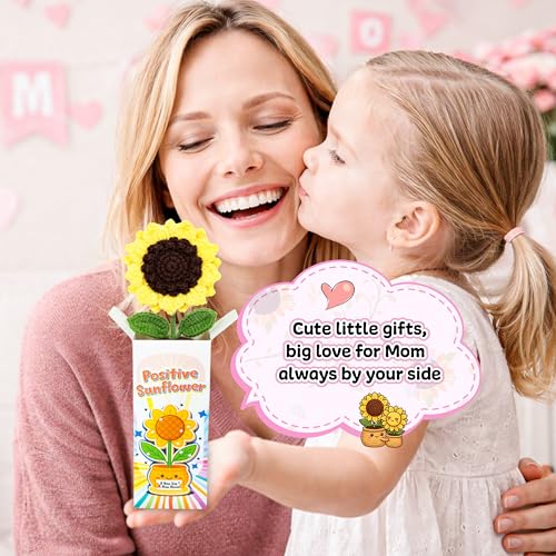 Image of Sunflower Gifts for Mom, Emotional Support Crochet Sunflower - Handmade inchThank You for Helping Me Grow inch - Teacher, Mentor, Mom, or Grandma Appreciation, Birthday for Moms