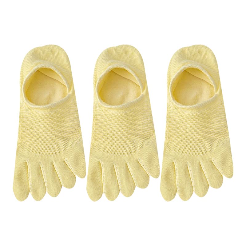 3 Paia di Calzini da Donna a Cinque Dita Calzini Invisibili Traspiranti in Maglia di Calzini da Barca in Cotone Moda Primavera Estate (Color : 3 Pairs Yellow, Size : EU 34-39)