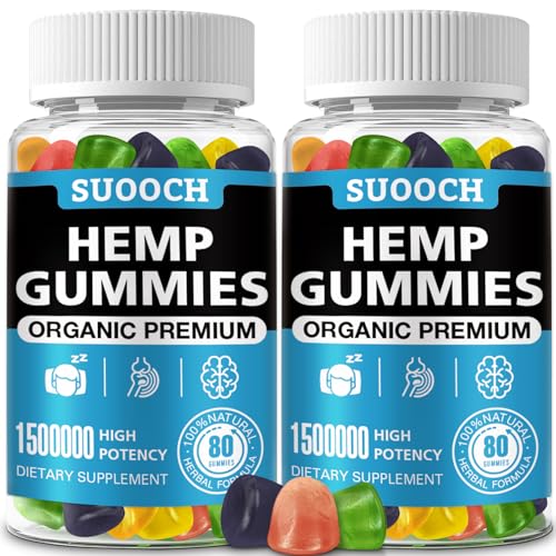 Natural Hemp Gummies High Potency Extra Strength for Pain Sleep Anxiety Inflammation Relief Edible Hemp Oil Gummy Low Sugar (2-Pack)