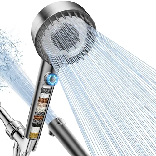 Image of PWERAN Filtered Shower Head with Handheld, High Pressure Water Flow and Multiple Spray Modes Shower Head with Filter, Power Wash for Hard Water, Head Shower with ON /OFF Switch for Bath