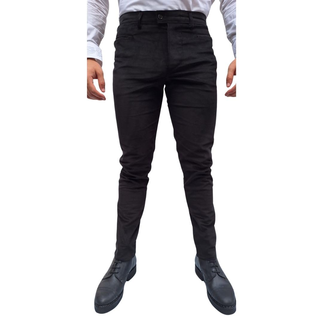 MELONI Pantalone sardo in Velluto Liscio, Vellutino Uomo, Slim Fit, Nero, Gamba Stretta