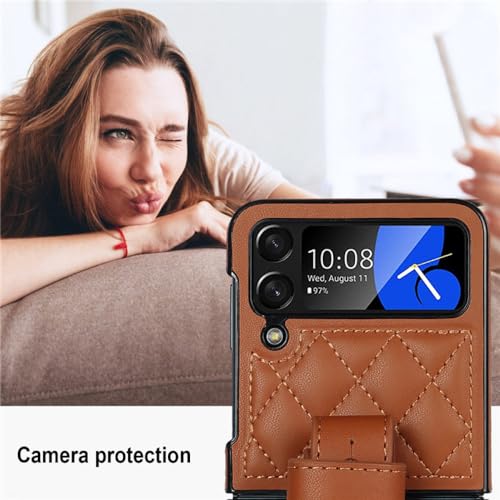 Étui en cuir de luxe avec dragonne chic pour Samsung Galaxy Z Flip 5 4 3 - 5