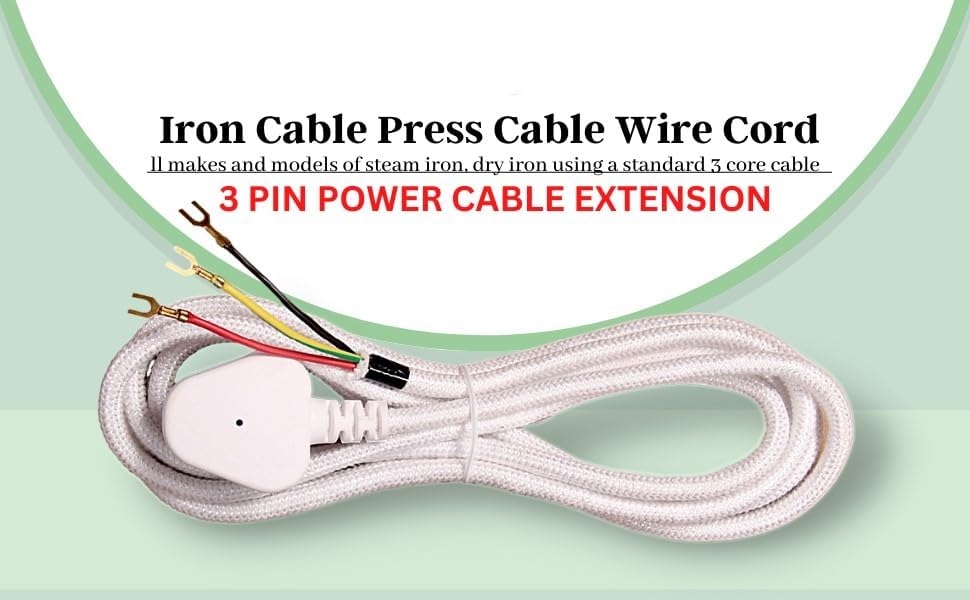 Image of Cotton Protected Copper Wire Cord with 3 pin Plug for Electric Iron 2.5 Meter (Pack of 1) ECV4