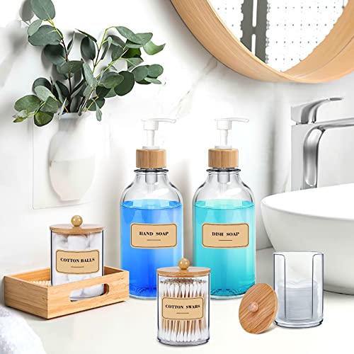 Mierting Bathroom Accessories Set 5 Pcs, Bamboo Bathroom Accessory Sets Complete, Soap Dispenser And Toothbrush Holder Set, Qtip & Cotton Ball Holder, Boho Bathroom Decor, Housewarming Gift #TOP4