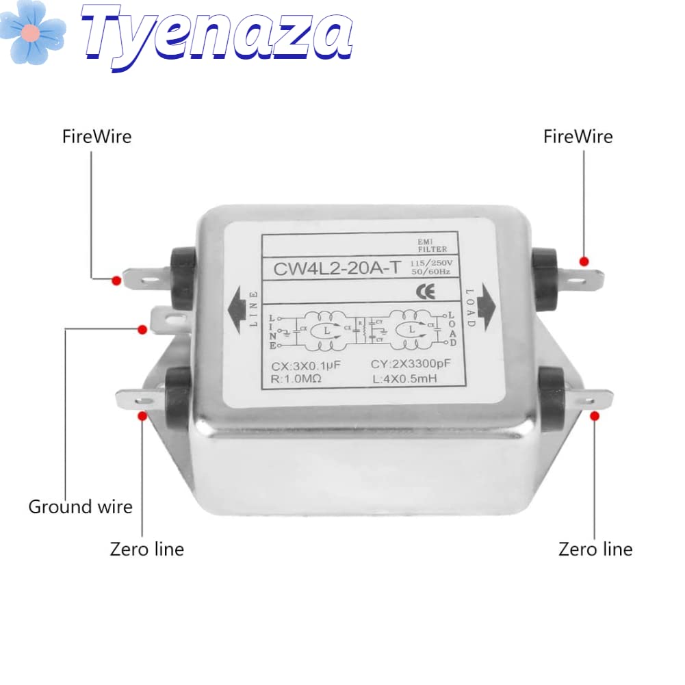 Tyenaza Filtri di Rete Elettrica, 20A Filtro EMI RFI, CW4L2-20A-T Soppressore di Rumore Potenza Filtro EMI Condizionatore di Linea Terminale Monofase 115V/250V 20A 50/60Hz