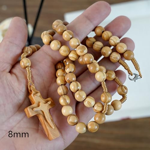 Exquisite Handmade Catholic Rosary Beads with Cross, Natural Olive Wood Rosaries Necklace Prayer Gifts for Men Women3