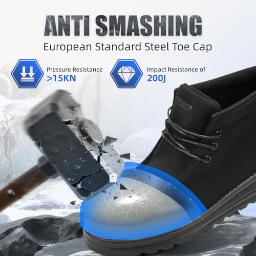 Furuian Steel Toe Shoes for Men High-top Safety Shoes for Men Lightweight Work Boots Canvas Steel Toe Sneakers Comfortable Work Loafers Zapatos De Trabajo para Hombres2