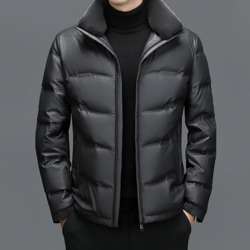 Winter Men's Sheepskin Down Coat With Plush And Thickened Short Wool Standing Collar Casual Genuine Leather Coat2