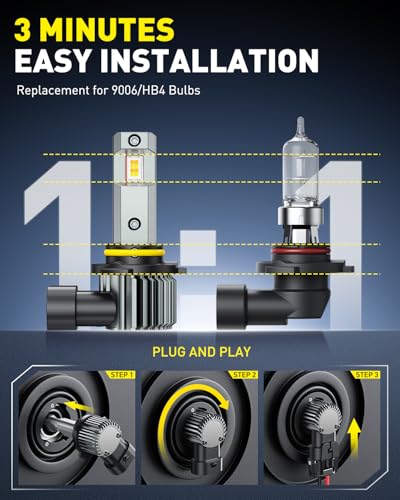 Image of AUXITO 9006 Switchback Fog Light Bulbs, 6500K Cool White&3000K Amber Yellow 80000LM, Direct Replacement HB4 LED Fog Light Bulbs Fanless, Plug and Play, CANbus Ready No Flicker, Pack of 2