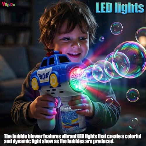 Image of VikriDA Kids School Bus Bubble Gun Toy - Automatic Bubble Blower Machine with Lights, 1 Bubble Solutions Included, Outdoor Toy for Boys & Girls