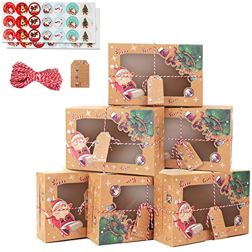 12 Pcs Christmas Cookie Boxes with Window (6.3x9.45x3 Inches), Xmas Gift Boxes for Candy Cookie, Christmas Cake Boxes for Christmas Party, Sweets Gift Box With Gift rope, Cupcake Boxes for Christmas