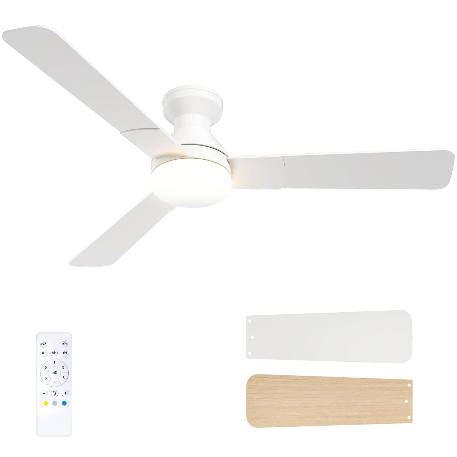Passky Ventilatore da Soffitto 132 cm con Illuminazione e Telecomando, Motore DC Silenzioso, 6 velocità, Luce LED Dimmerabile, 3 Temperature di Colore (3000 K-6000 K), Timer per Camera da Letto