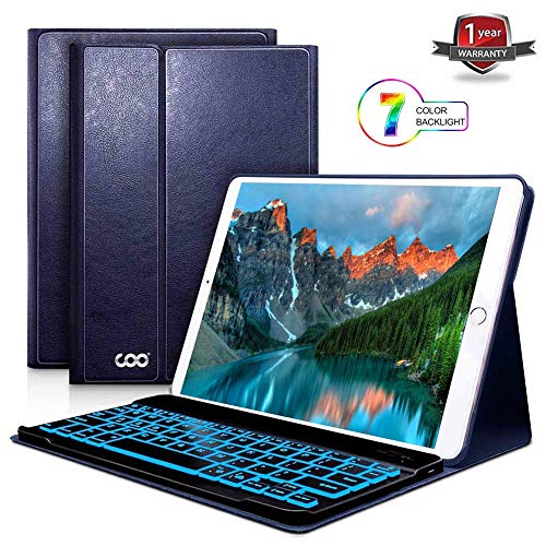 Funda con Teclado iPad 9.7, Funda iPad con Teclado Español (Incluye Ñ) Bluetooth con Retroiluminado de 7 Colores para iPad 2018/iPad 2017/iPad Pro 9.7/iPad Air 2/1-Funda con Magnético (Azul oscuro)