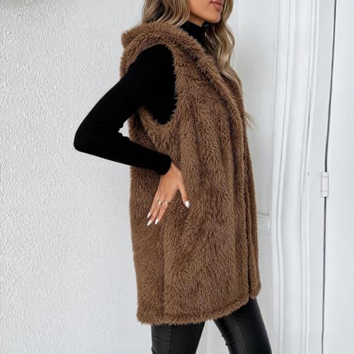 Womens Hooded Plush Fleece Vest Sleeveless Fuzzy Jacket Casual Outerwear - image 7