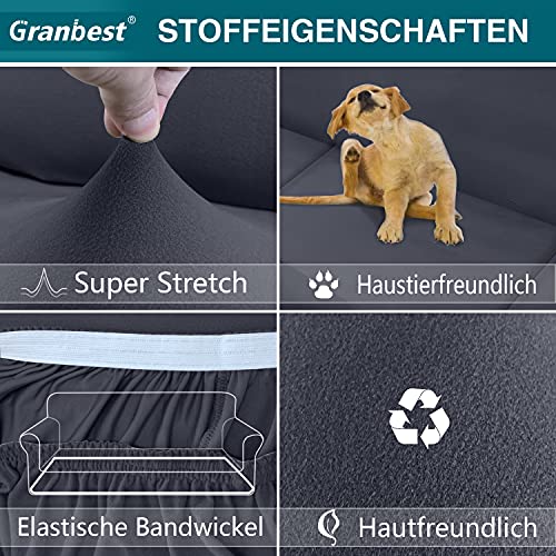 Granbest Strecken Sofabezug 3 Sitzer Superweich Elasthan Sofaüberwurf für Hunde Haustier Couchbezug Möbelschutz mit Elastischen Boden (3 Sitzer, Grau)