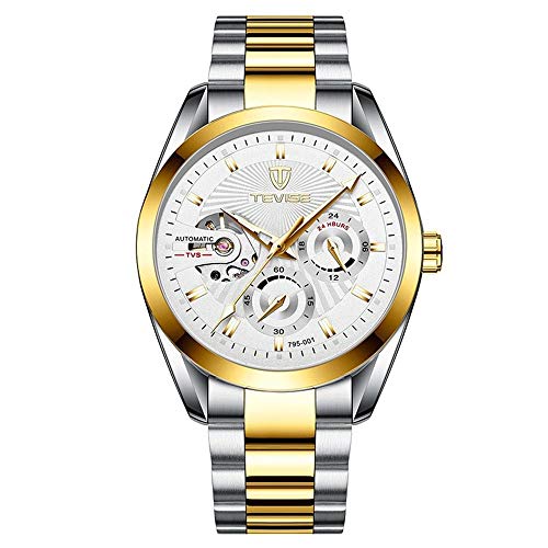 Montre automatique mécanique en acier inoxydable LULI pour hommes étanche et multifonction