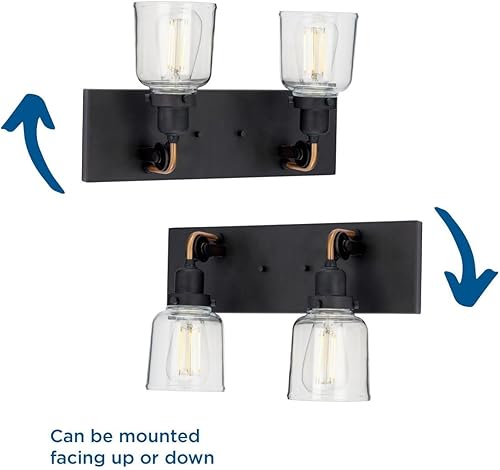 Miniatura 9 de Progress Lighting Rushton Collection - Lámpara de tocador de baño de cristal transparente con 2 luces, color grafito