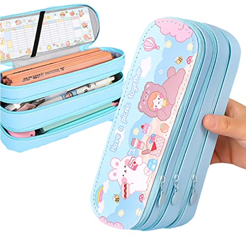 Trousse à Crayons Grande Capacité 3 Compartiments - Style Kawaii Pour Filles, Ados, Bureau | Trousse Organisatrice Oxford - 6