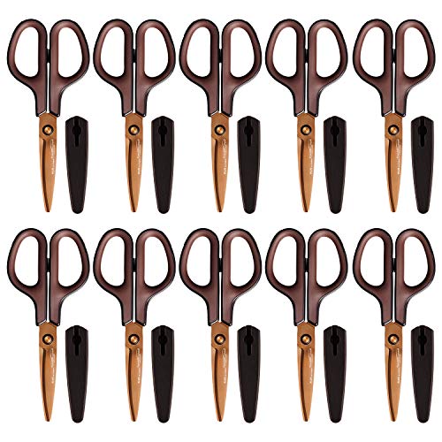 プラス はさみ フィットカットカーブ プレミアムチタン ブラウン 10個セット 34552×10