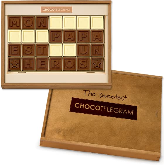 Coffret Chocotélégramme «Mon Papa est un héros» Message en chocolat pour la fête des pères | Chocolat customisé