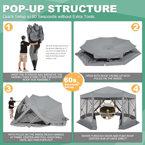 Image of COBIZI 15x15ft Extra Large Pop-Up Gazebo Canopy Tent with Mosquito Netting, Spacious Easy Set-Up Screened Shelter, Durable Outdoor Pavilion with Ground Stakes, Perfect for Patio, Backyard, and Lawn