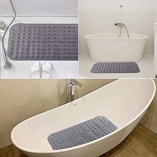 Image of VHKD 2PCS PVC Bathroom mats Anti Slip Bathroom mat Non Slip Bath Anti Skid Doormat Rectangle (Grey+Blue)[70x35cm]