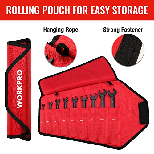 Workpro 9-Piece Anti-Slip Ratcheting Combination Wrench Set, Sae 1/4"-3/4", 72-Teeth, Cr-V Constructed, Black Ratchet Wrenches Set With Roll Up Pouch #TOP5