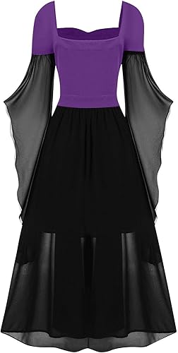 Miniatura 2 de Womens Renaissance Costume Cold Shoulder Butterfly Sleeve Dress Halloween Costumes Christmas Cosplay Party Dress