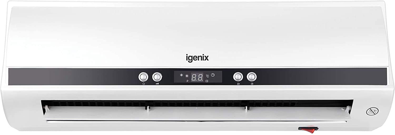 Igenix IG9042 Over Door Heater, Air Curtain Wall Mounted Digital Fan Heater  with 2 Heat Settings and Cool Air Function, Wide Angle Oscillation with  8-Hour Timer u0026 Remote Control, 2000 W, White :