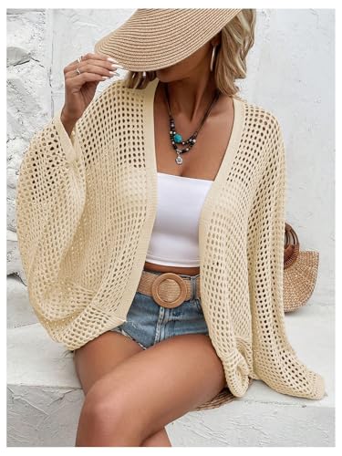 Image of Verdusa Women's Oversized Summer Cardigan Lightweight Sweater Crochet Knit Beach Cover Up Spring Vacation Outfits