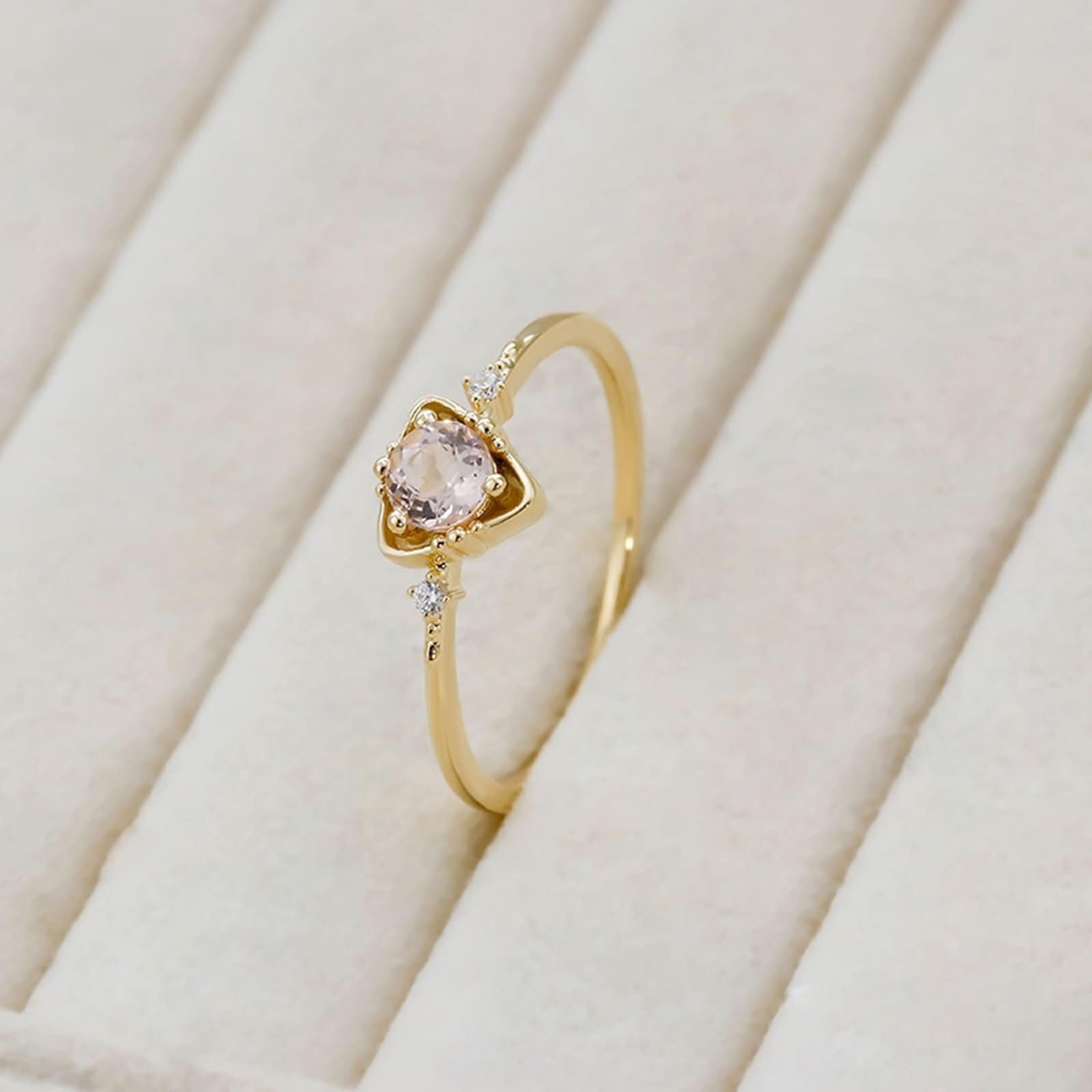 Obrączki ślubne z żółtego złota damskie 9 karatów/14 karatów/18 karatów, trójkąt i okrągły z wykreowanym morganitem i moissanitem, pierścionek damski, zaręczynowy, złoty