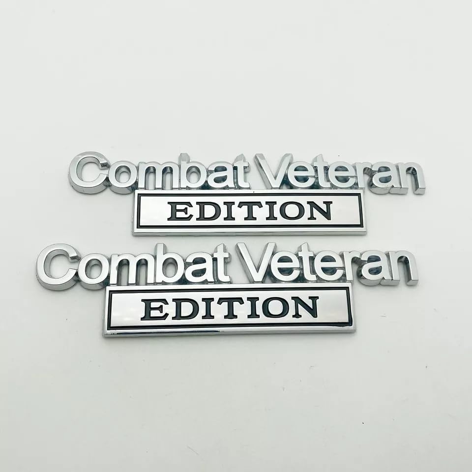 Image of Pair Set Combat Veteran Edition Emblem 3D Badge Raised Decals Exterior Truck Stickers Replacement for Universal Vehicle, SUV, Motorcycle, (Silver Black)