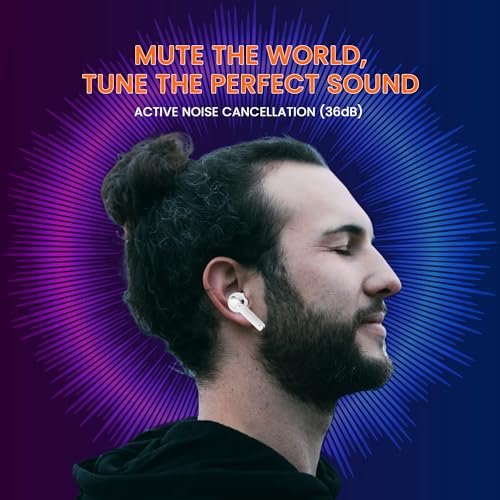 Image of GIZMORE Elite 852 ANC with 36dB Type-C Fast Charging TWS| Up to 50H Playtime| ENC with DNS | 40ms Low Latency for Gaming | Insta Wake N' Pair |BT v5.3| 13MM Driver| Voice Assistant Earbuds (White)