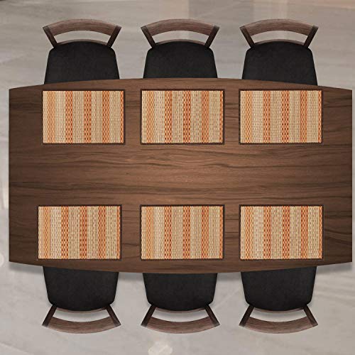 Image of HOKIPO Bamboo Table Mats for Dining Table, Set of 6 Wooden Placemats, 45x30 cm, Orange (AR2817-D6)